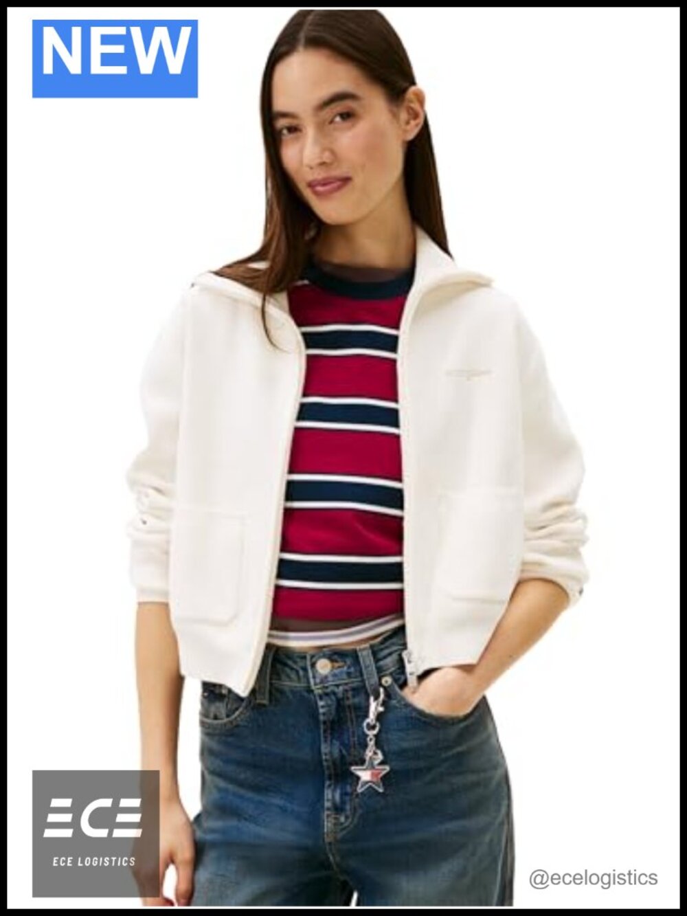 Full Zip Cardigan Sweater with Script Logo, Long Sleeve, Pockets, Relaxed Fit